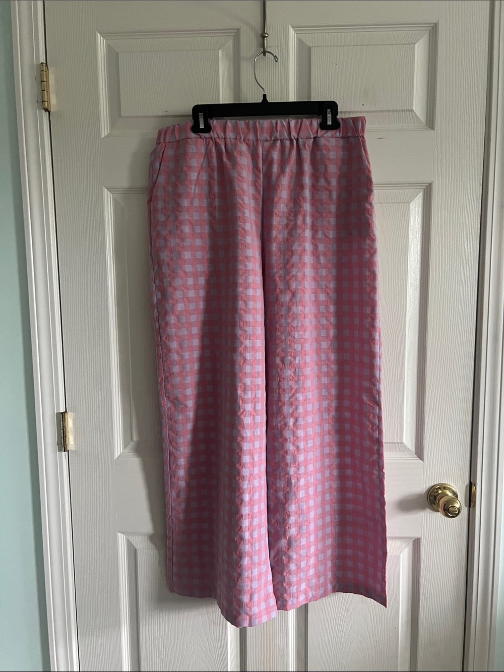 Pink and Lavender Checkered Wide-Leg Pants